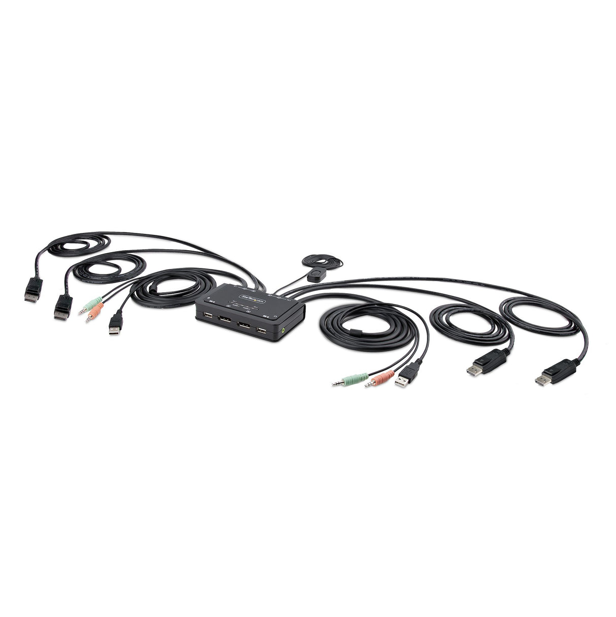 STARTECH 2-Port Dual-Monitor DisplayPort Cable KVM Switch | 4K 60Hz | Compact KVM with 5ft|1.5m USB-A|DisplayPort|Audio Integrated Cables | Bus Powered | Remote|Hotkey Switching (C2-DD46-UA2-CBL-KVM) (C2-DD46-UA2-CBL-KVM)