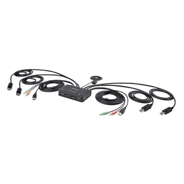 STARTECH 2-Port Dual-Monitor DisplayPort Cable KVM Switch | 4K 60Hz | Compact KVM with 5ft|1.5m USB-A|DisplayPort|Audio Integrated Cables | Bus Powered | Remote|Hotkey Switching (C2-DD46-UA2-CBL-KVM) (C2-DD46-UA2-CBL-KVM)