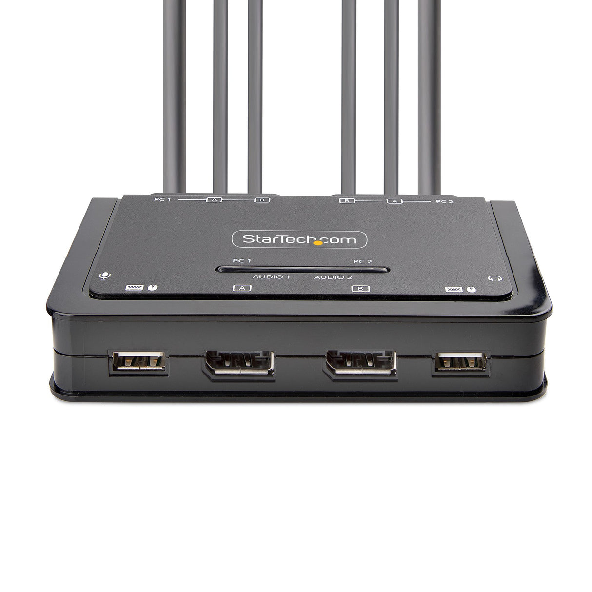 STARTECH 2-Port Dual-Monitor DisplayPort Cable KVM Switch | 4K 60Hz | Compact KVM with 5ft|1.5m USB-A|DisplayPort|Audio Integrated Cables | Bus Powered | Remote|Hotkey Switching (C2-DD46-UA2-CBL-KVM) (C2-DD46-UA2-CBL-KVM)