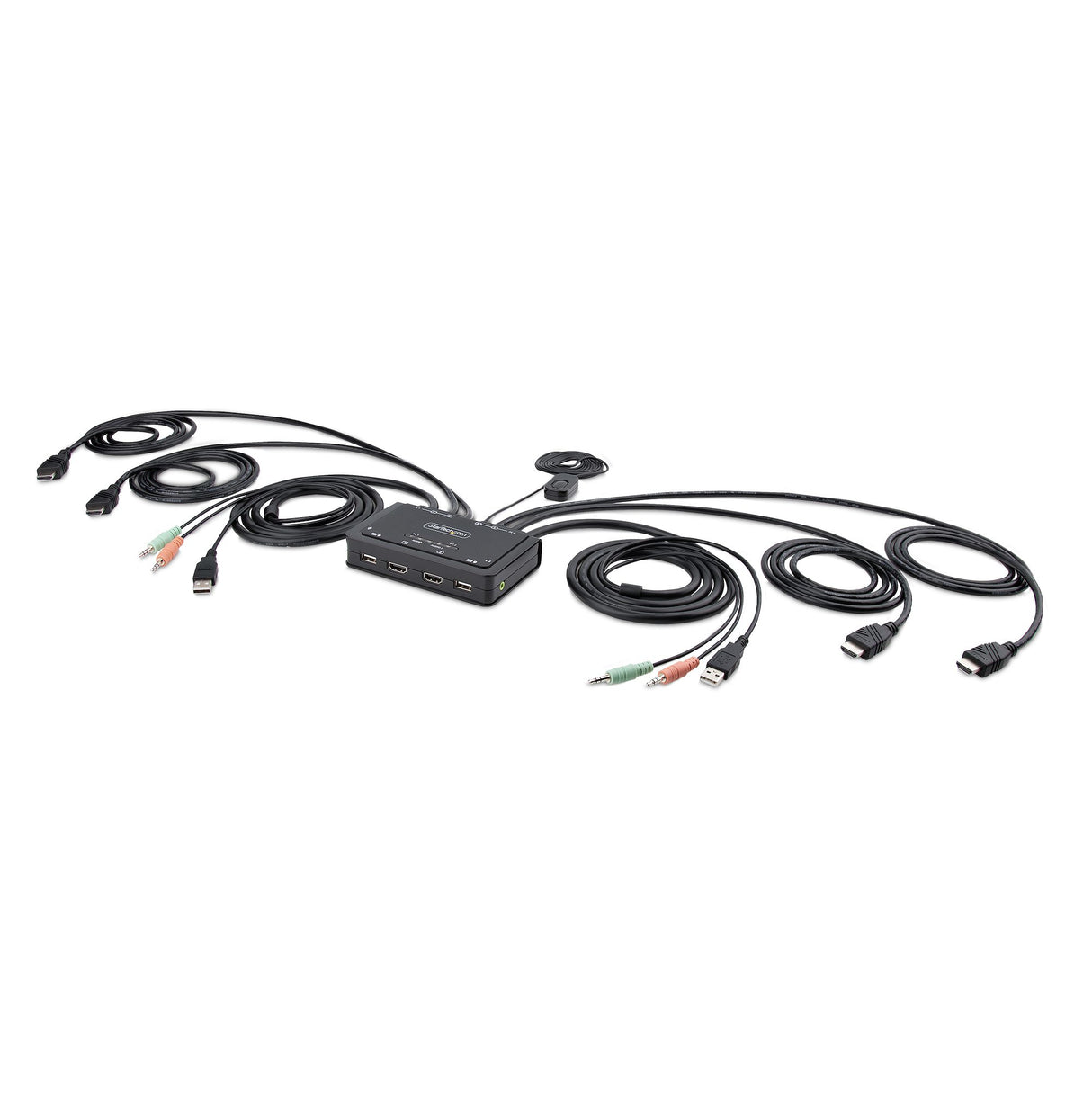 STARTECH 2-Port Dual-Monitor HDMI Cable KVM Switch | 4K 60Hz | Compact KVM with 5ft|1.5m USB-A|HDMI|Audio Integrated Cables | Bus Powered | Remote|Hotkey Switching (C2-DH46-UA2-CBL-KVM) (C2-DH46-UA2-CBL-KVM)