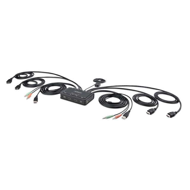 STARTECH 2-Port Dual-Monitor HDMI Cable KVM Switch | 4K 60Hz | Compact KVM with 5ft|1.5m USB-A|HDMI|Audio Integrated Cables | Bus Powered | Remote|Hotkey Switching (C2-DH46-UA2-CBL-KVM) (C2-DH46-UA2-CBL-KVM)