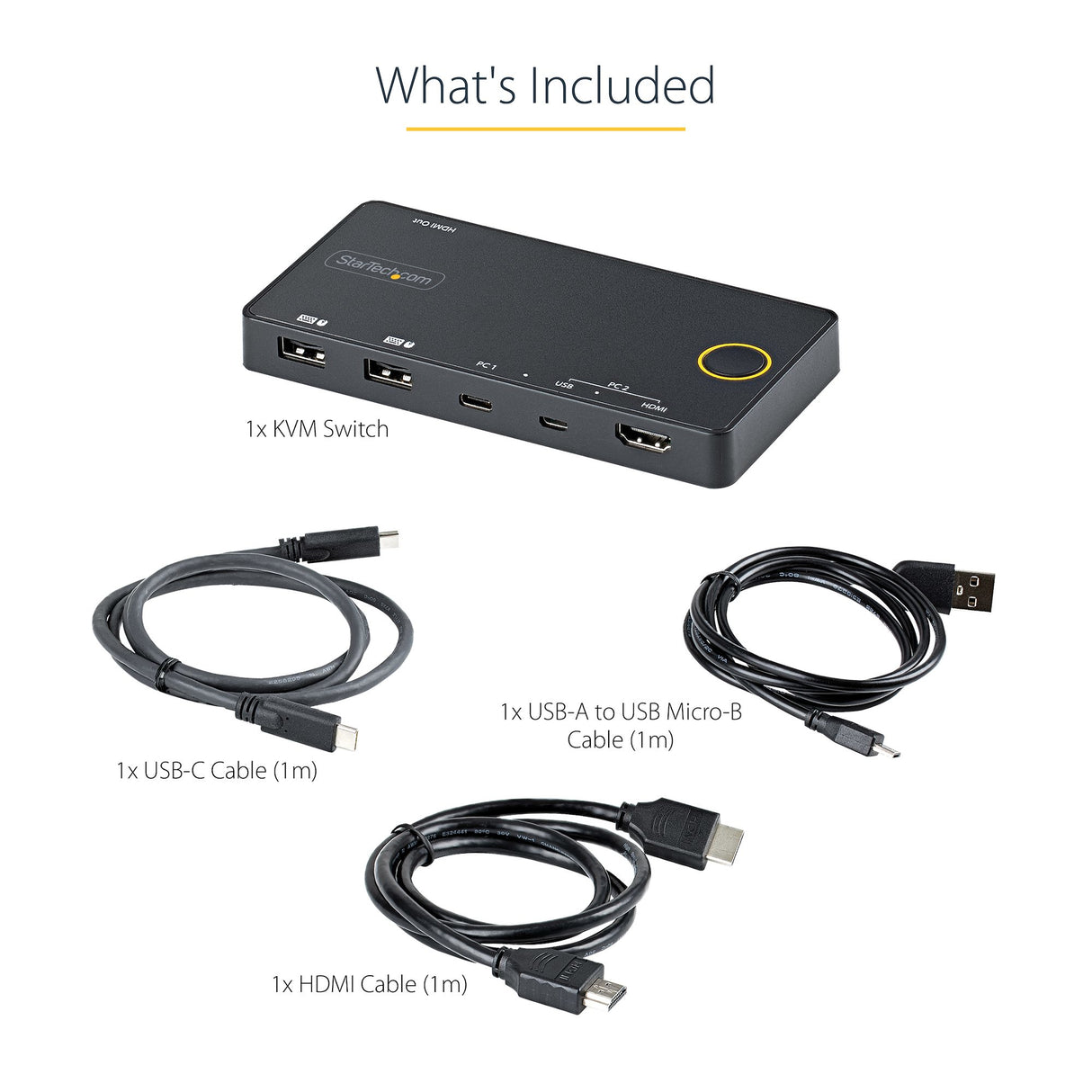 STARTECH 2 Port Hybrid USB-A + HDMI & USB-C KVM Switch - Single 4K 60Hz HDMI 2.0 Monitor - Compact Desktop and|or Laptop HDMI KVM Switch - USB Bus Powered - Thunderbolt 3 Compatible (SV221HUC4K) (SV221HUC4K)
