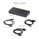 STARTECH 2 Port Hybrid USB-A + HDMI & USB-C KVM Switch - Single 4K 60Hz HDMI 2.0 Monitor - Compact Desktop and|or Laptop HDMI KVM Switch - USB Bus Powered - Thunderbolt 3 Compatible (SV221HUC4K) (SV221HUC4K)