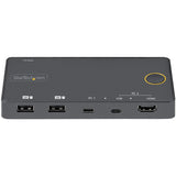 STARTECH 2 Port Hybrid USB-A + HDMI & USB-C KVM Switch - Single 4K 60Hz HDMI 2.0 Monitor - Compact Desktop and|or Laptop HDMI KVM Switch - USB Bus Powered - Thunderbolt 3 Compatible (SV221HUC4K) (SV221HUC4K)