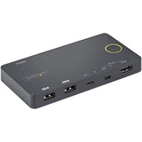 STARTECH 2 Port Hybrid USB-A + HDMI & USB-C KVM Switch - Single 4K 60Hz HDMI 2.0 Monitor - Compact Desktop and|or Laptop HDMI KVM Switch - USB Bus Powered - Thunderbolt 3 Compatible (SV221HUC4K) (SV221HUC4K)