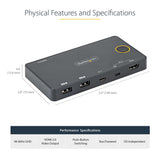 STARTECH 2 Port Hybrid USB-A + HDMI & USB-C KVM Switch - Single 4K 60Hz HDMI 2.0 Monitor - Compact Desktop and|or Laptop HDMI KVM Switch - USB Bus Powered - Thunderbolt 3 Compatible (SV221HUC4K) (SV221HUC4K)