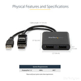 STARTECH 2-Port Multi Monitor Adapter - DisplayPort 1.2 MST Hub - Dual 4K 30Hz or 1080p - USB Bus Powered - Video Splitter for Extended Desktop Mode on Windows PCs Only - DP to 2x DP (MSTDP122DP) (MSTDP122DP)