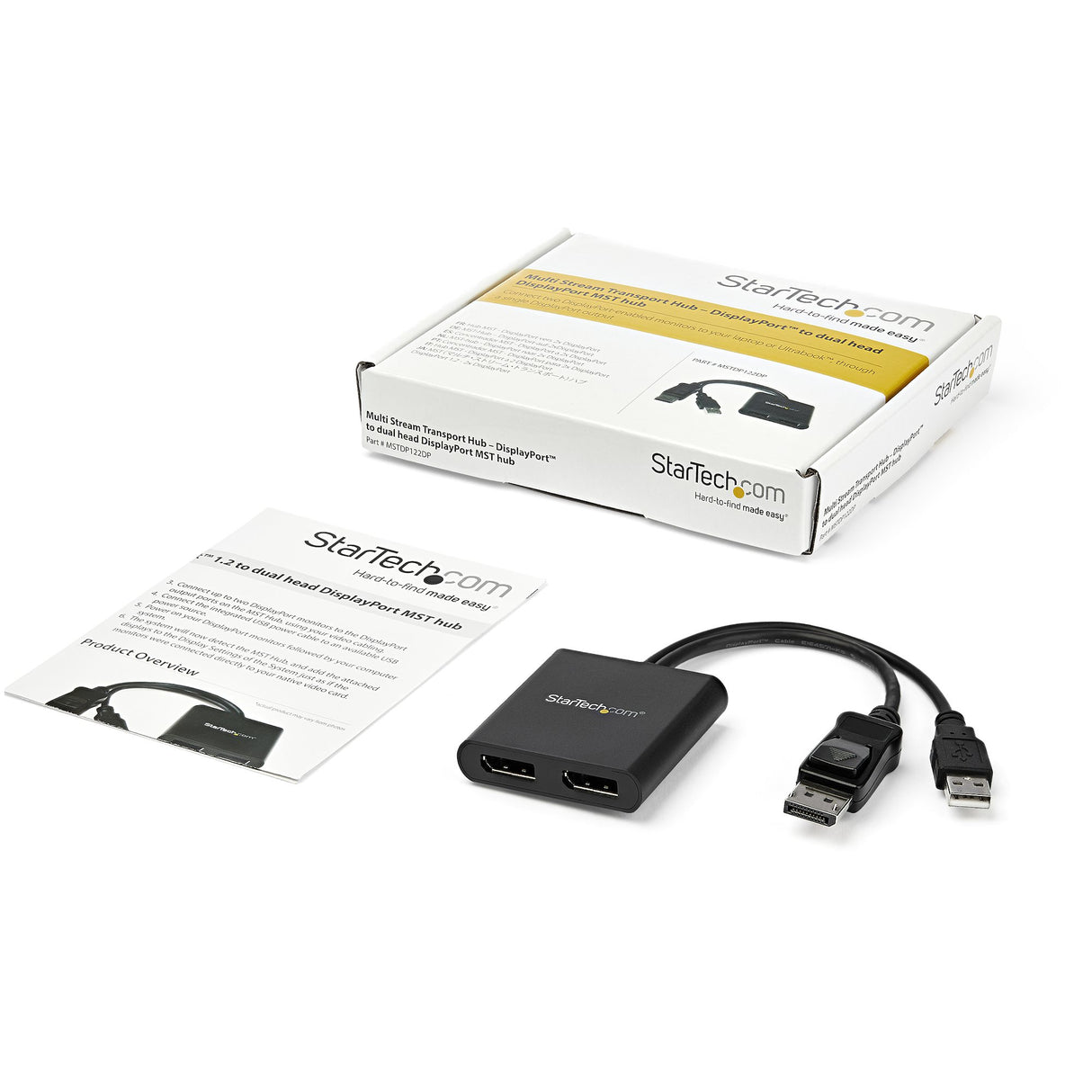 STARTECH 2-Port Multi Monitor Adapter - DisplayPort 1.2 MST Hub - Dual 4K 30Hz or 1080p - USB Bus Powered - Video Splitter for Extended Desktop Mode on Windows PCs Only - DP to 2x DP (MSTDP122DP) (MSTDP122DP)