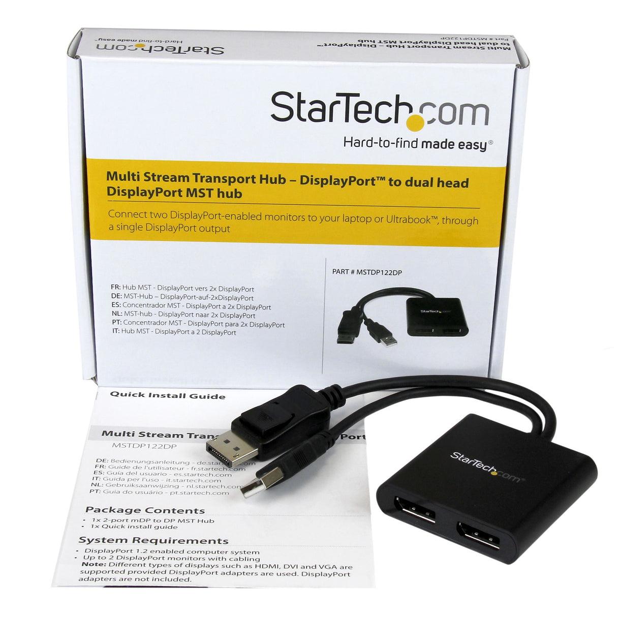 STARTECH 2-Port Multi Monitor Adapter - DisplayPort 1.2 MST Hub - Dual 4K 30Hz or 1080p - USB Bus Powered - Video Splitter for Extended Desktop Mode on Windows PCs Only - DP to 2x DP (MSTDP122DP) (MSTDP122DP)