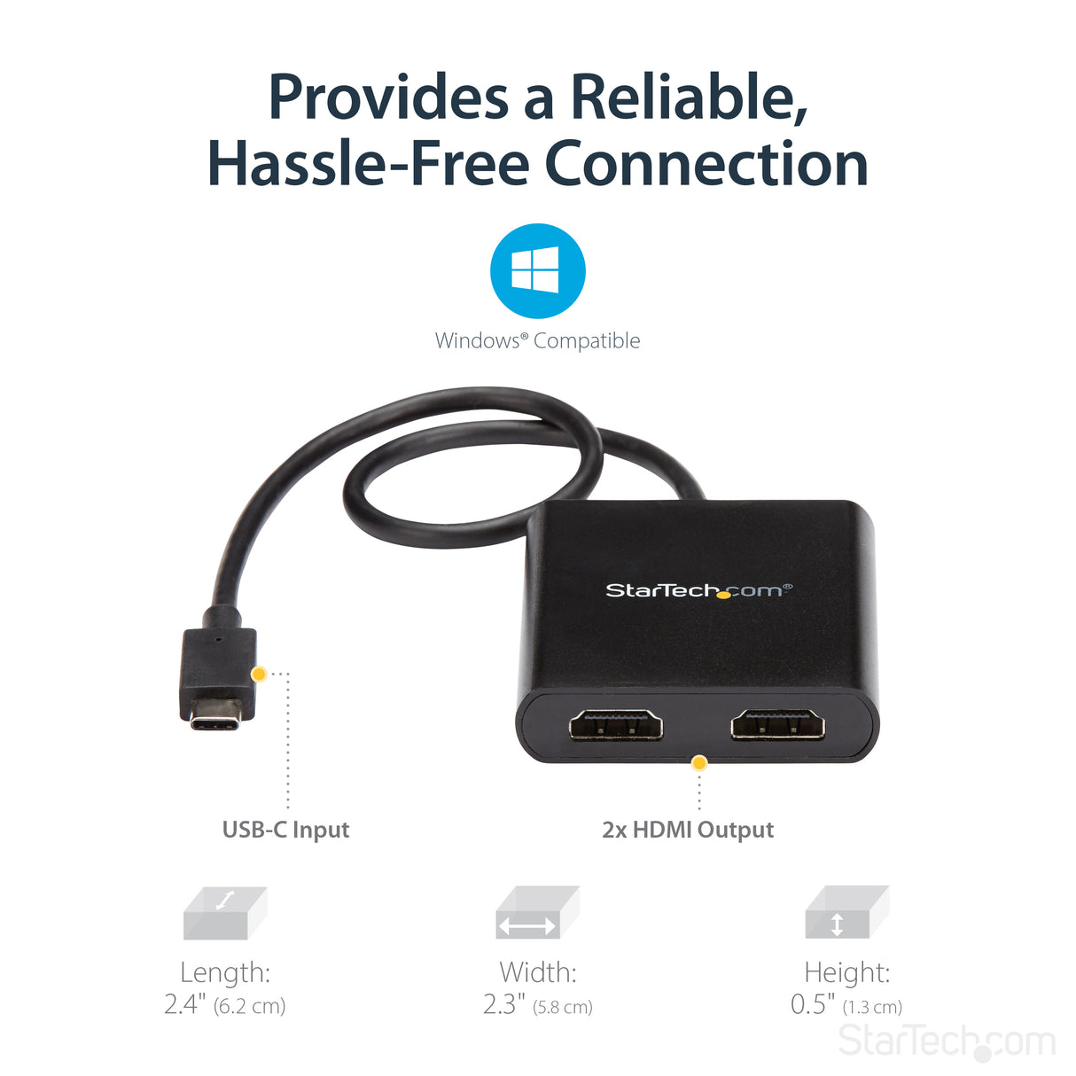 STARTECH 2-Port Multi Monitor Adapter - USB-C to 2x HDMI Video Splitter - USB Type-C to HDMI MST Hub - Dual 4K 30Hz or 1080p 60Hz - Thunderbolt 3 Compatible | Windows Only (MSTCDP122HD) (MSTCDP122HD)