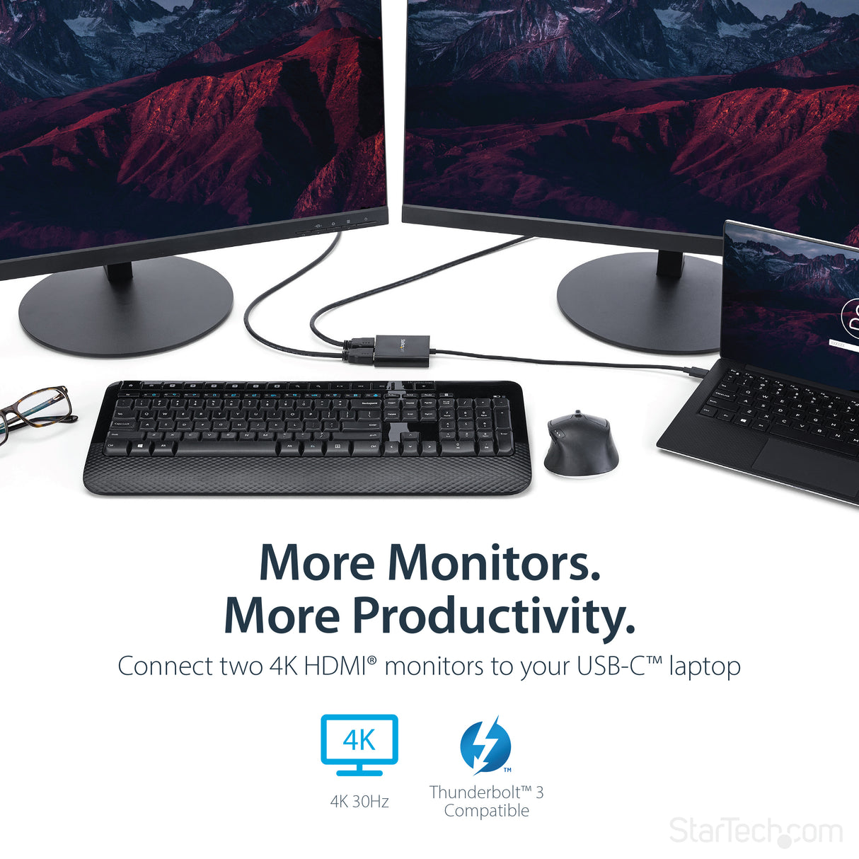 STARTECH 2-Port Multi Monitor Adapter - USB-C to 2x HDMI Video Splitter - USB Type-C to HDMI MST Hub - Dual 4K 30Hz or 1080p 60Hz - Thunderbolt 3 Compatible | Windows Only (MSTCDP122HD) (MSTCDP122HD)