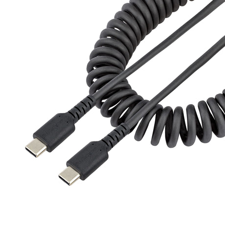 STARTECH 20in (50cm) USB C Charging Cable | Coiled Heavy Duty Fast Charge & Sync USB-C Cable | USB 2.0 Type-C Cable | Rugged Aramid Fiber | Durable Male to Male USB Cable | Black (R2CCC-50C-USB-CABLE) (R2CCC-50C-USB-CABLE)