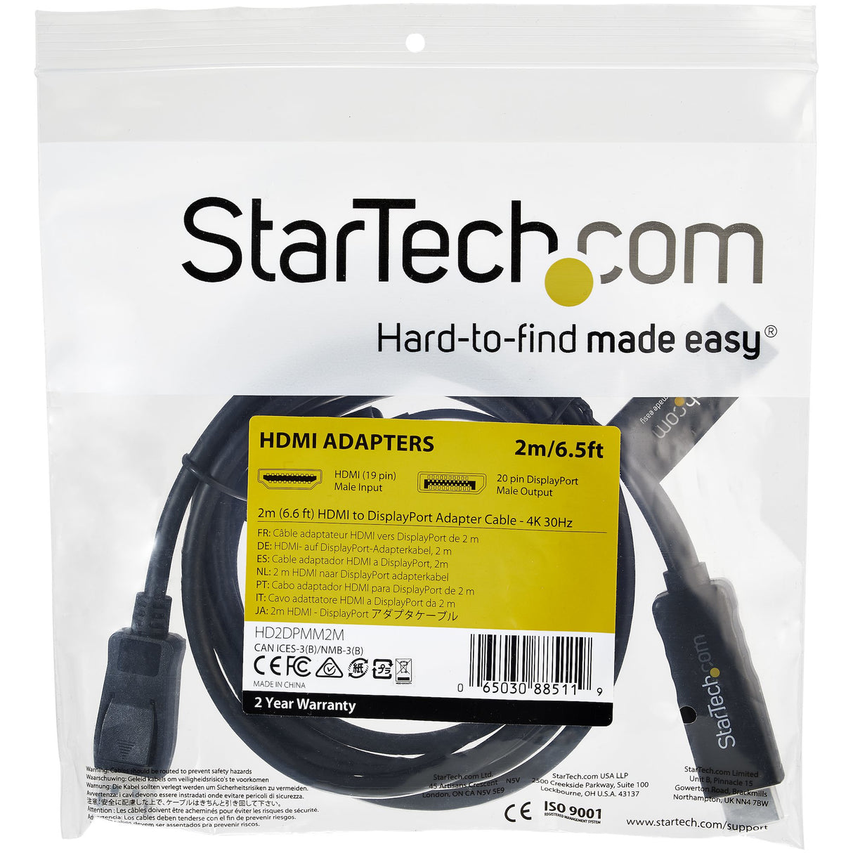 STARTECH 2m (6ft) HDMI to DisplayPort Cable 4K 30Hz - Active HDMI 1.4 to DP 1.2 Adapter Converter Cable with Audio - USB Powered - Mac & Windows - HDMI Laptop to DP Monitor - Male|Male (HD2DPMM2M) (HD2DPMM2M)