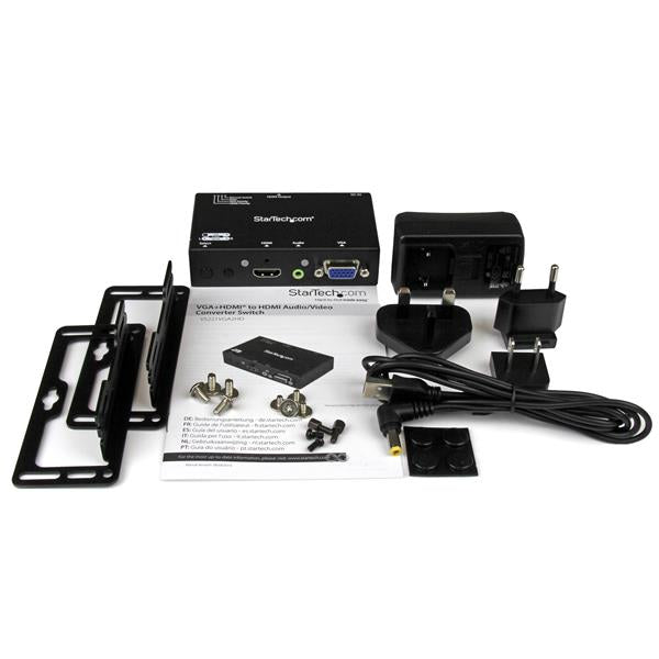 STARTECH 2x1 VGA + HDMI to HDMI Switch | Selector Box - 1080p Multi Video Input Automatic Switcher - 2 Computers In 1 Monitor Out (VS221VGA2HD) (VS221VGA2HD)