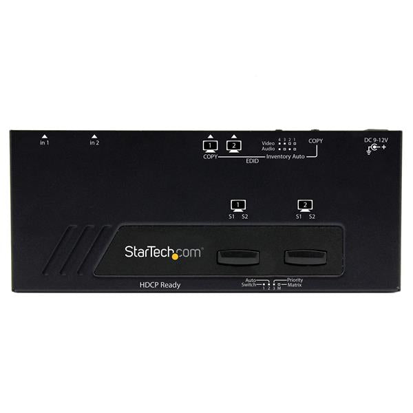 STARTECH 2x2 HDMI Matrix Switch with Remote - 1080p Automatic & Priority Switcher - Video Wall Auto Selector Splitter Box - Audio Out (VS222HDQ) (VS222HDQ)