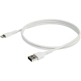 STARTECH 3 foot (1m) Durable White USB-A to Lightning Cable - Heavy Duty Rugged Aramid Fiber USB Type A to Lightning Charger|Sync Power Cord - Apple MFi Certified iPad|iPhone 12 (RUSBLTMM1M) (RUSBLTMM1M)