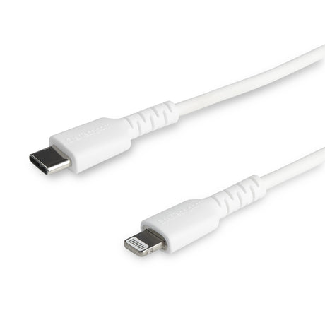 STARTECH 3 foot (1m) Durable White USB-C to Lightning Cable - Heavy Duty Rugged Aramid Fiber USB Type A to Lightning Charger|Sync Power Cord - Apple MFi Certified iPad|iPhone 12 (RUSBCLTMM1MW) (RUSBCLTMM1MW)