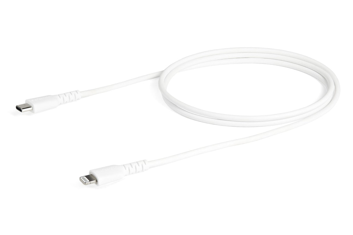 STARTECH 3 foot (1m) Durable White USB-C to Lightning Cable - Heavy Duty Rugged Aramid Fiber USB Type A to Lightning Charger|Sync Power Cord - Apple MFi Certified iPad|iPhone 12 (RUSBCLTMM1MW) (RUSBCLTMM1MW)