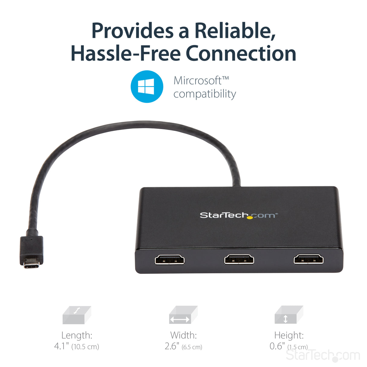 STARTECH 3-Port Multi Monitor Adapter - USB-C to 3x HDMI Video Splitter - USB Type-C to HDMI MST Hub - Dual 4K 30Hz or Triple 1080p - Thunderbolt 3 Compatible | Windows Only (MSTCDP123HD) (MSTCDP123HD)