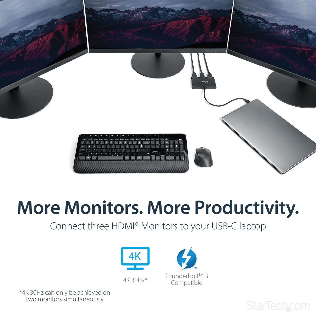 STARTECH 3-Port Multi Monitor Adapter - USB-C to 3x HDMI Video Splitter - USB Type-C to HDMI MST Hub - Dual 4K 30Hz or Triple 1080p - Thunderbolt 3 Compatible | Windows Only (MSTCDP123HD) (MSTCDP123HD)