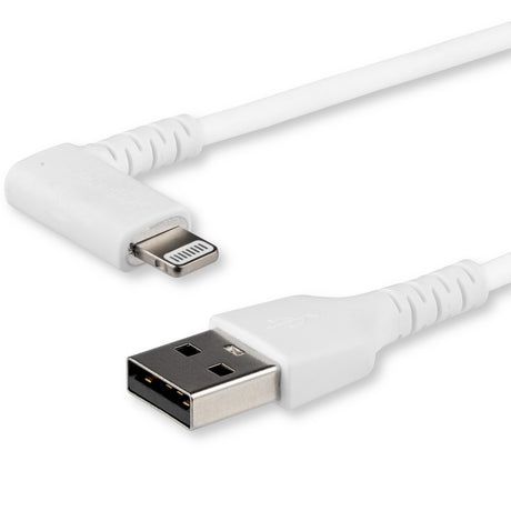 STARTECH 3ft (1m) Durable USB A to Lightning Cable - White 90° Right Angled Heavy Duty Rugged Aramid Fiber USB Type A to Lightning Charging|Sync Cord - Apple MFi Certified - iPhone (RUSBLTMM1MWR) (RUSBLTMM1MWR)