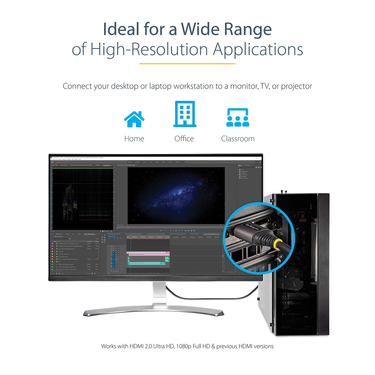 STARTECH 3ft (1m) Premium Certified HDMI 2.0 Cable - High Speed Ultra HD 4K 60Hz HDMI Cable with Ethernet - HDR10 | ARC - UHD HDMI Video Cord - For UHD Monitors | TVs | Displays - M|M (HDMMV1M) (HDMMV1M)