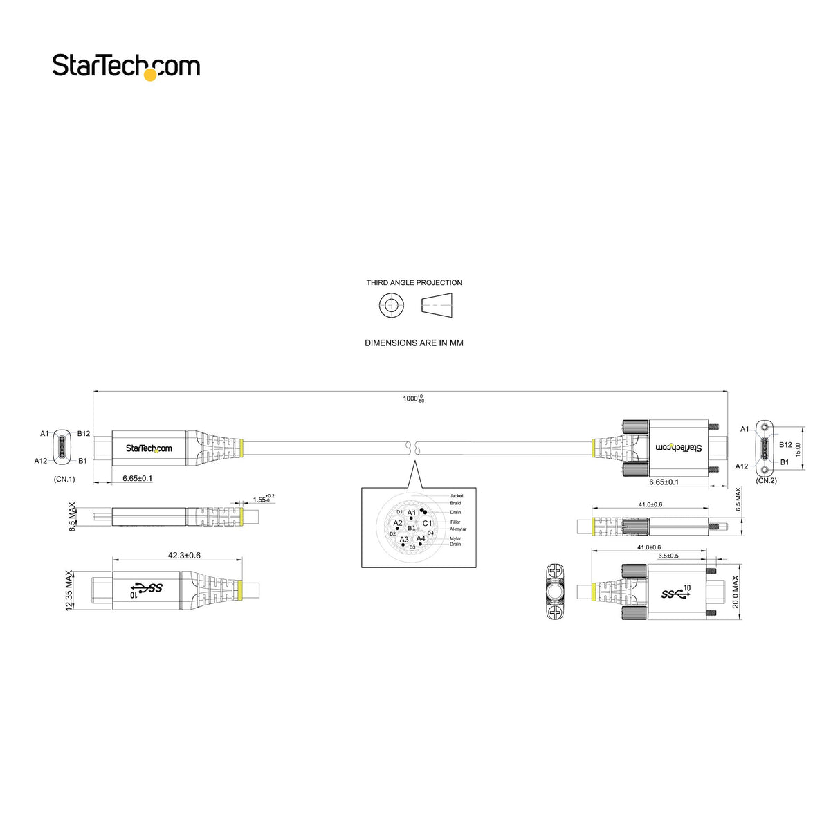 STARTECH 3ft (1m) Side Screw Locking USB C Cable 10Gbps - USB 3.1|3.2 Gen 2 Type-C Cable - 100W (5A) Power Delivery Charging | DP Alt Mode - Dual Screw Lock - USB-C Cord Charge|Sync (USB31CCSLKV1M) (USB31CCSLKV1M)