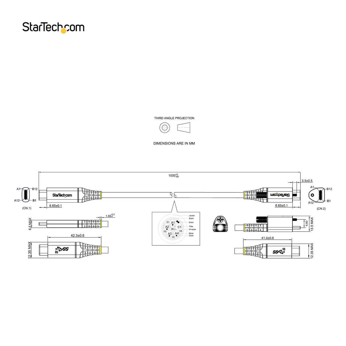STARTECH 3ft (1m) Top Screw Locking USB C Cable 10Gbps - USB 3.1|3.2 Gen 2 Type-C Cable - 100W (5A) Power Delivery Charging | DP Alt Mode - Single Screw Lock | USB-C Cord Charge|Sync (USB31CCTLKV1M) (USB31CCTLKV1M)