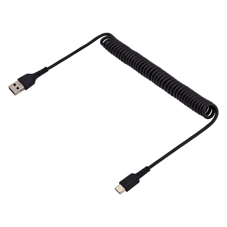 STARTECH 3ft (1m) USB A to C Charging Cable | Coiled Heavy Duty Fast Charge & Sync USB-C Cable | USB 2.0 A to Type-C Cable | Rugged Aramid Fiber | Durable Male to Male USB | Black (R2ACC-1M-USB-CABLE) (R2ACC-1M-USB-CABLE)