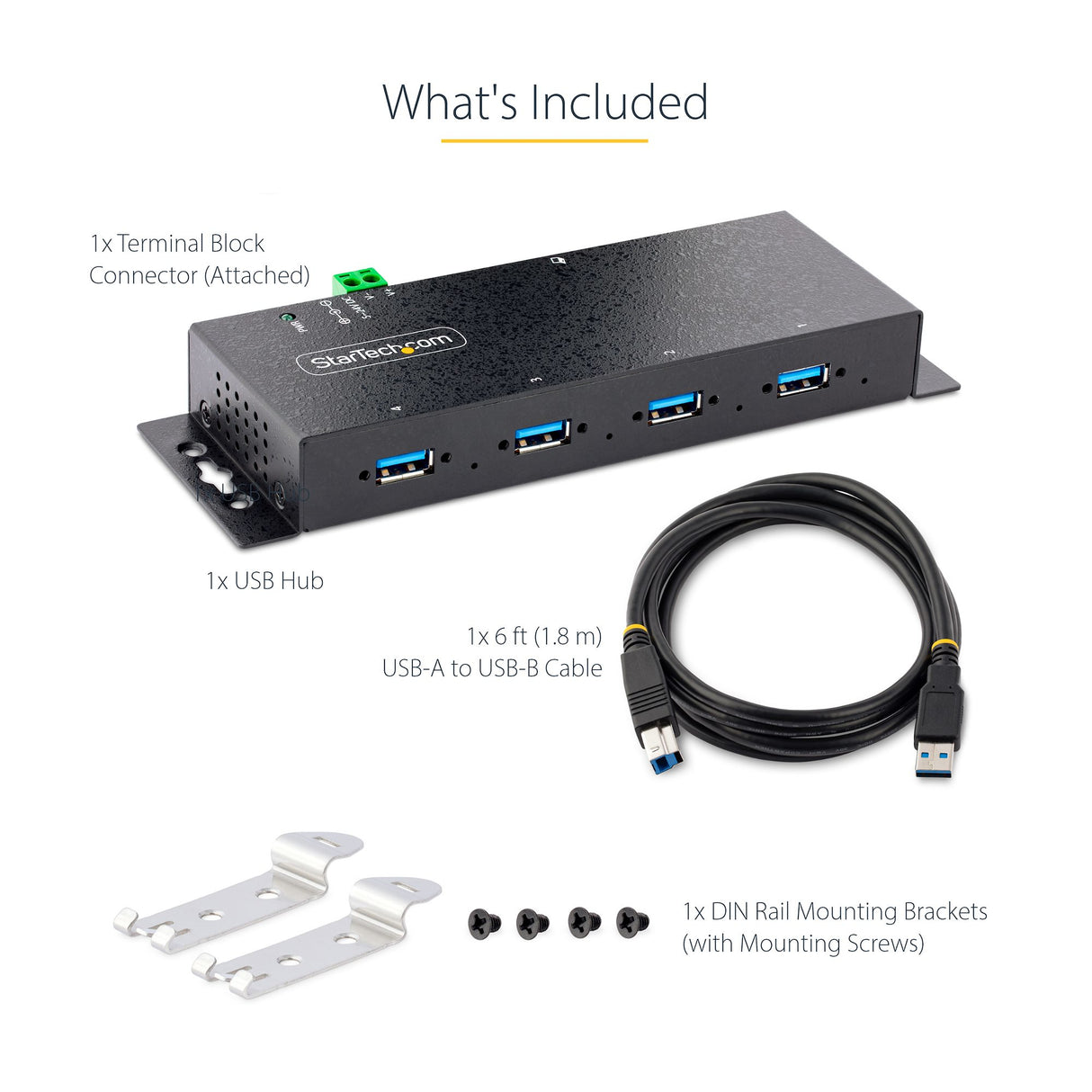 STARTECH 4-Port Industrial USB 3.0 5Gbps Hub - Rugged USB Hub w| ESD and Surge Protection - DIN|Wall|Desk Mountable USB-A Hub - USB Expander w|Locking Ports | Heavy Duty (5G4AINDNP-USB-A-HUB) (5G4AINDNP-USB-A-HUB)