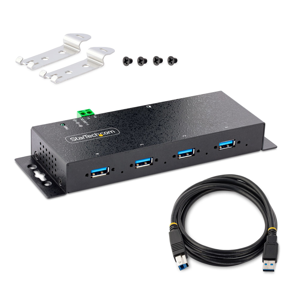 STARTECH 4-Port Industrial USB 3.0 5Gbps Hub - Rugged USB Hub w| ESD and Surge Protection - DIN|Wall|Desk Mountable USB-A Hub - USB Expander w|Locking Ports | Heavy Duty (5G4AINDNP-USB-A-HUB) (5G4AINDNP-USB-A-HUB)