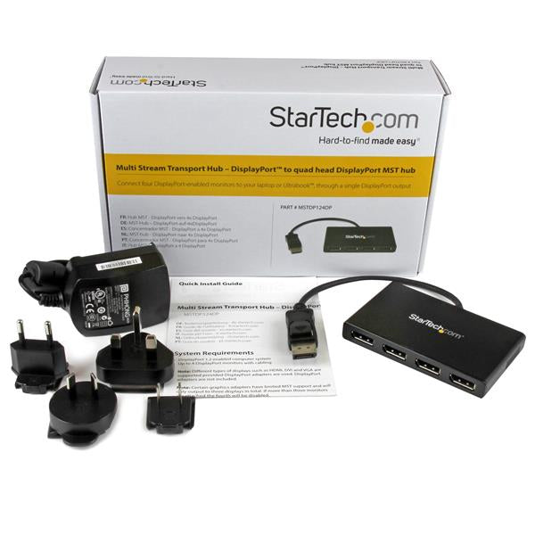 STARTECH 4-Port Multi Monitor Adapter - DisplayPort 1.2 MST Hub - 4x 1080p - DisplayPort Video Splitter for Extended Desktop Mode on Windows PCs Only - DP to Quad DP Monitors (MSTDP124DP) (MSTDP124DP)