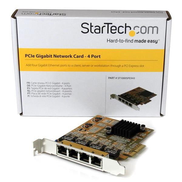 STARTECH 4 Port PCIe Network Card - Standard Profile - RJ45 Port - Realtek RTL8111G Chipset - Ethernet Network Card - NIC Server Adapter Network Card (ST1000SPEX43) (ST1000SPEX43)