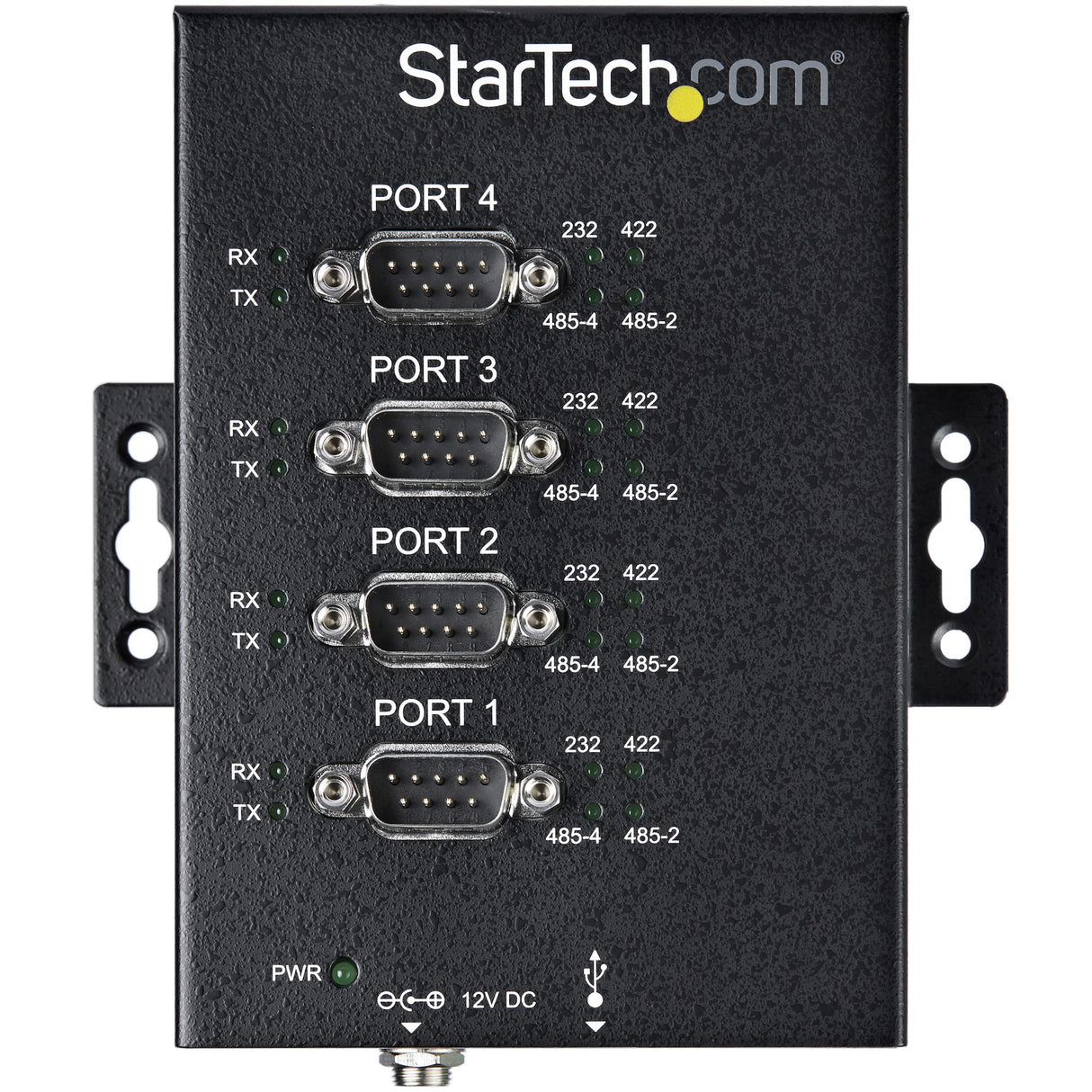 STARTECH 4 Port Serial Hub USB to RS232|RS485|RS422 Adapter - Industrial USB 2.0 to DB9 Serial Converter Hub - IP30 Rated - Din Rail Mountable Metal Serial Hub - 15kV ESD Protection (ICUSB234854I) (ICUSB234854I)