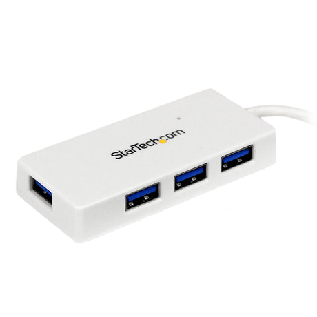 STARTECH 4 Port USB 3.0 Hub - Built-in Cable - Compact - SuperSpeed - White - USB Splitter - USB Port Expander - USB 3 Hub (ST4300MINU3W) (ST4300MINU3W)