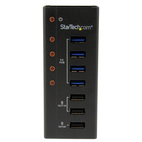STARTECH 4 Port USB 3.0 Hub plus 3 Dedicated USB Charging Ports (2 x 1A & 1 x 2A) - Wall Mountable Metal Enclosure (ST4300U3C3)