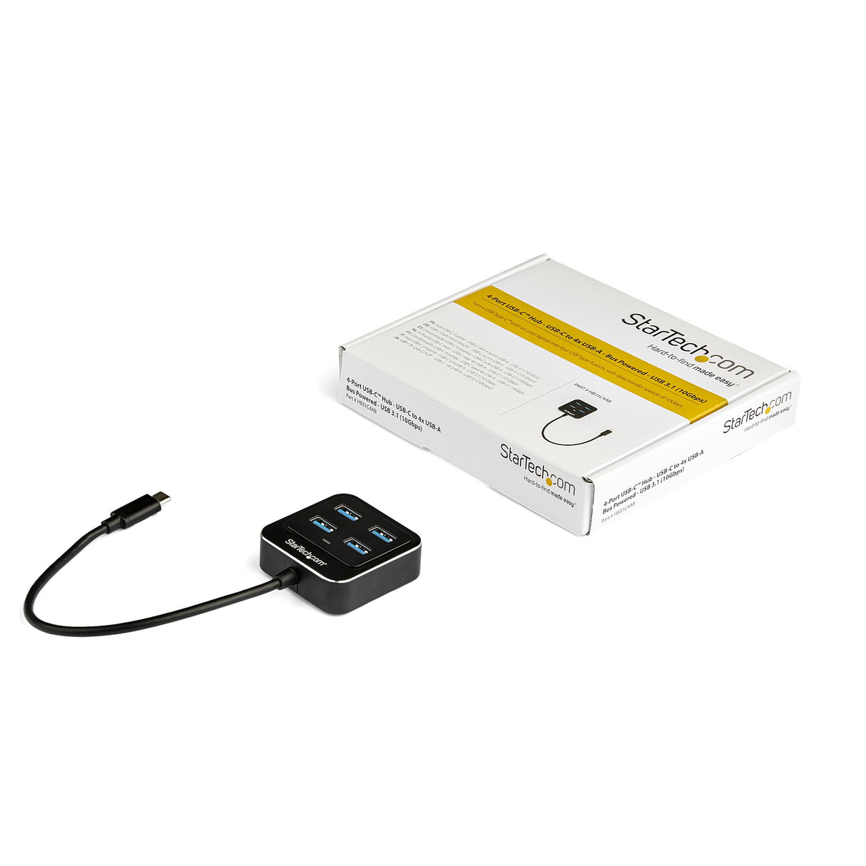 STARTECH 4-Port USB C Hub - USB-C to 4x USB-A Ports - SuperSpeed 10Gbps USB 3.2 Gen 2 Type-C Hub - USB Bus Powered - Portable|Compact USB-C to USB Adapter Hub for Laptop - Aluminum (HB31C4AB) (HB31C4AB)