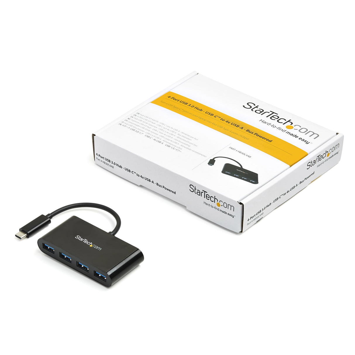 STARTECH 4 Port USB C Hub - USB-C to 4x USB-A - USB 3.0 - USB C to USB Adapter - USB Multiport Hub - USB Type C Hub - 4 Port USB Hub (HB30C4AB)