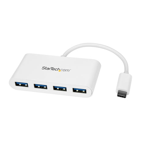 STARTECH 4 Port USB C Hub with 4x USB-A Ports (USB 3.0 SuperSpeed 5Gbps) - USB Bus Powered - Portable|Laptop USB-C to USB-A Adapter Hub - USB 3.1 Gen 1|USB 3.2 Gen 1 Type-C Hub - White (HB30C4ABW) (HB30C4ABW)