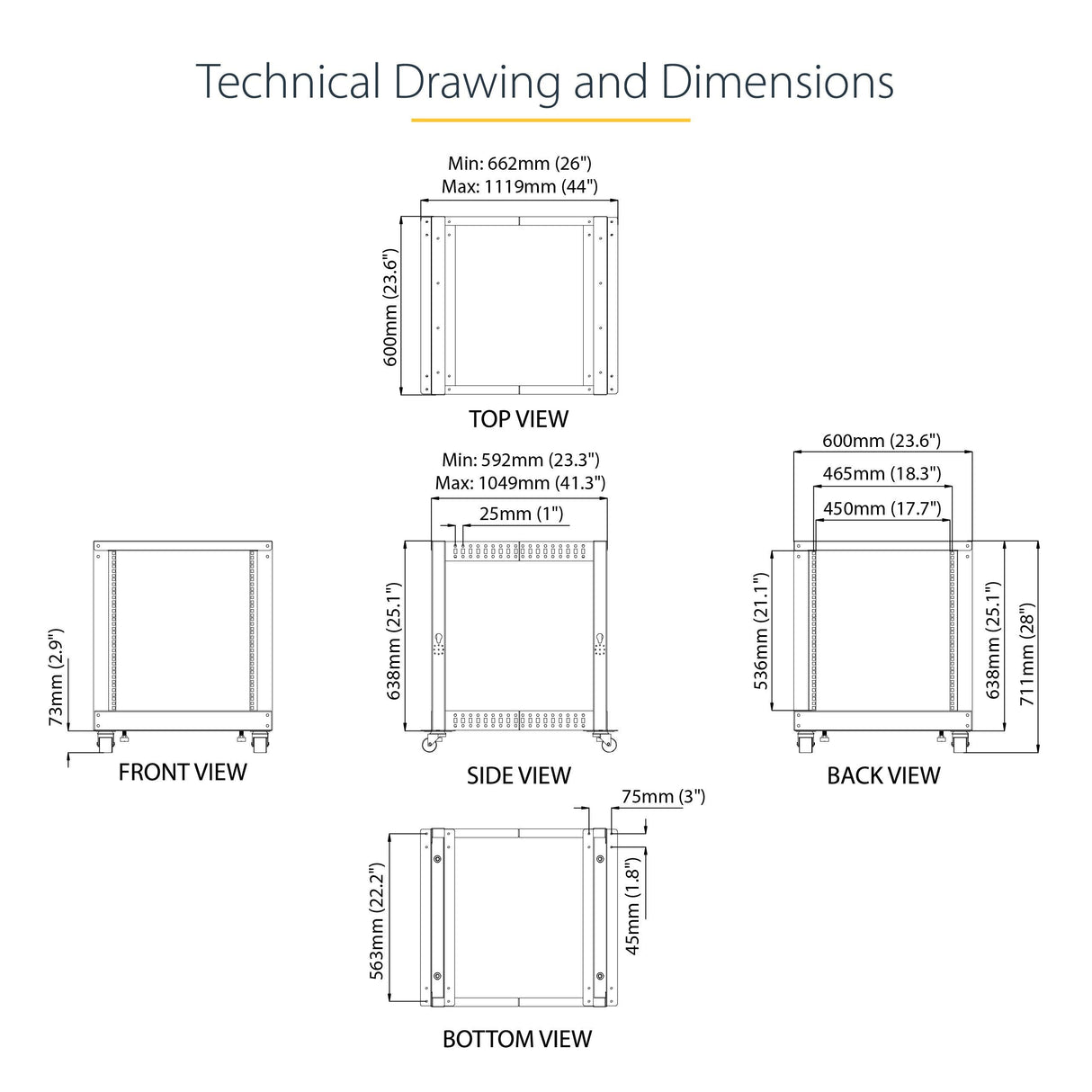 STARTECH 4-Post 12U Mobile Open Frame Server Rack | 19in Network Rack with Wheels | Rolling Rack for Computer|AV|Data|IT Equipment - Casters | Leveling Feet or Floor Mounting (4POSTRACK12U) (4POSTRACK12U)