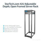 STARTECH 4-Post 42U Mobile Open Frame Server Rack | 19in Network Rack with Wheels | Rolling Rack for Computer|AV|Data|IT Equipment - Casters | Leveling Feet or Floor Mounting (4POSTRACK42) (4POSTRACK42)