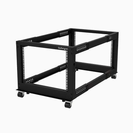 STARTECH 4-Post 8U Mobile Open Frame Server Rack | 19in Network Rack with Wheels | Small Rolling Rack for Computer|AV|Data|IT Equipment | Casters | Leveling Feet or Floor Mounting (4POSTRACK8U) (4POSTRACK8U)