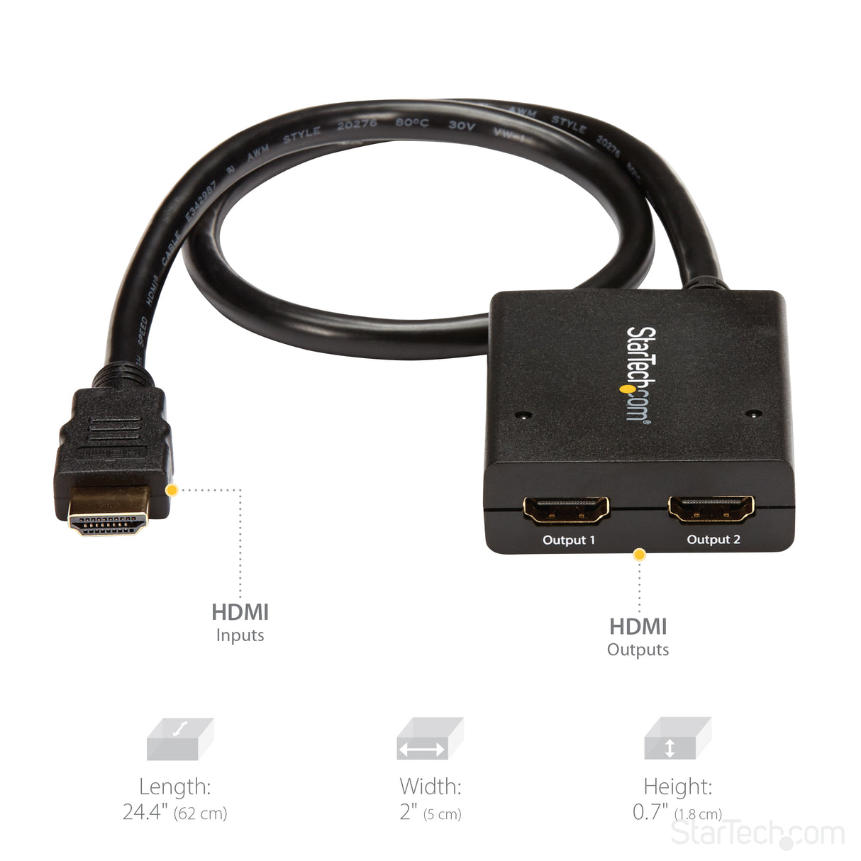 STARTECH 4K HDMI Splitter 1 In 2 Out - 4K 30Hz HDMI 1.4 2 Port Video Splitter Box -with high speed HDMI cable | USB power cable - Black (ST122HD4KU) (ST122HD4KU)