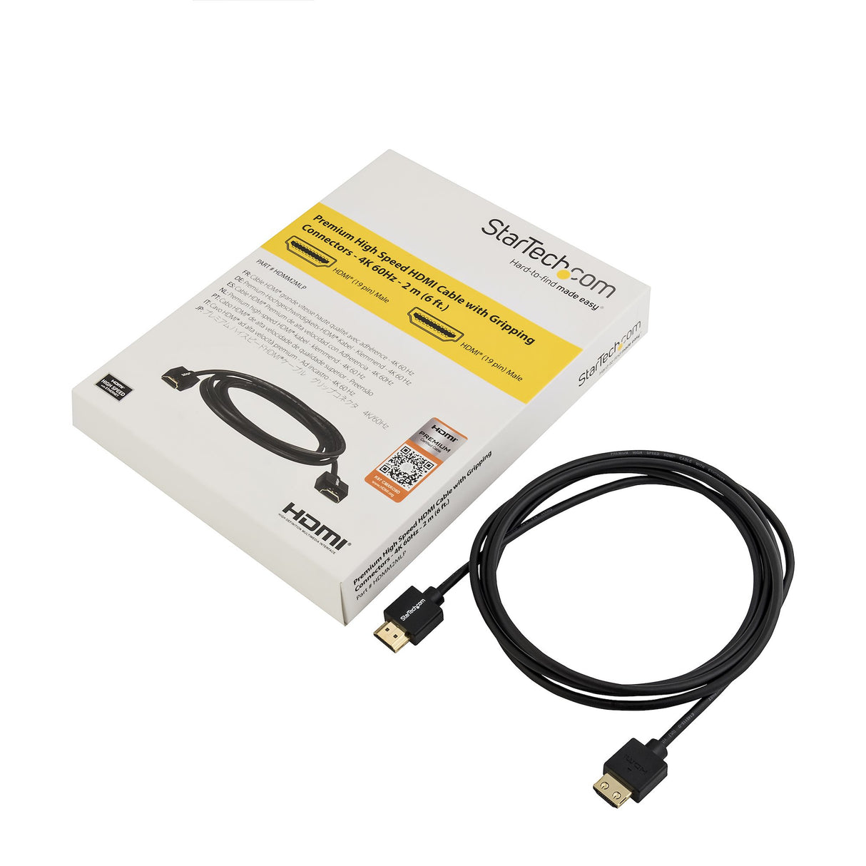 STARTECH 6.6ft (2m) HDMI 2.0 Cable | 4K 60Hz Premium Certified High Speed HDMI Cable w| Ethernet | Ultra HD HDMI Cable | Long HDMI Cable|Cord for TV|Monitor|Laptop|PC to HDMI Video (HDMM2MLP) (HDMM2MLP)