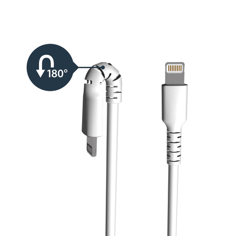 STARTECH 6 foot (2m) Durable White USB-A to Lightning Cable - Heavy Duty Rugged Aramid Fiber USB Type A to Lightning Charger|Sync Power Cord - Apple MFi Certified iPad|iPhone 12 (RUSBLTMM2M) (RUSBLTMM2M)
