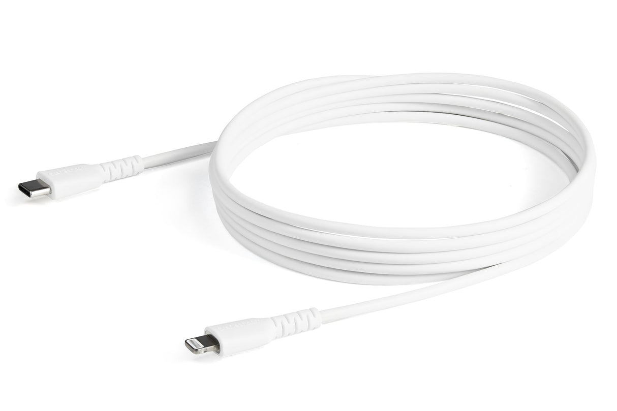 STARTECH 6 foot (2m) Durable White USB-C to Lightning Cable - Heavy Duty Rugged Aramid Fiber USB Type A to Lightning Charger|Sync Power Cord - Apple MFi Certified iPad|iPhone 12 (RUSBCLTMM2MW) (RUSBCLTMM2MW)