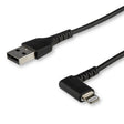 STARTECH 6ft (2m) Durable USB A to Lightning Cable - Black 90° Right Angled Heavy Duty Rugged Aramid Fiber USB Type A to Lightning Charging|Sync Cord - Apple MFi Certified - iPhone (RUSBLTMM2MBR) (RUSBLTMM2MBR)