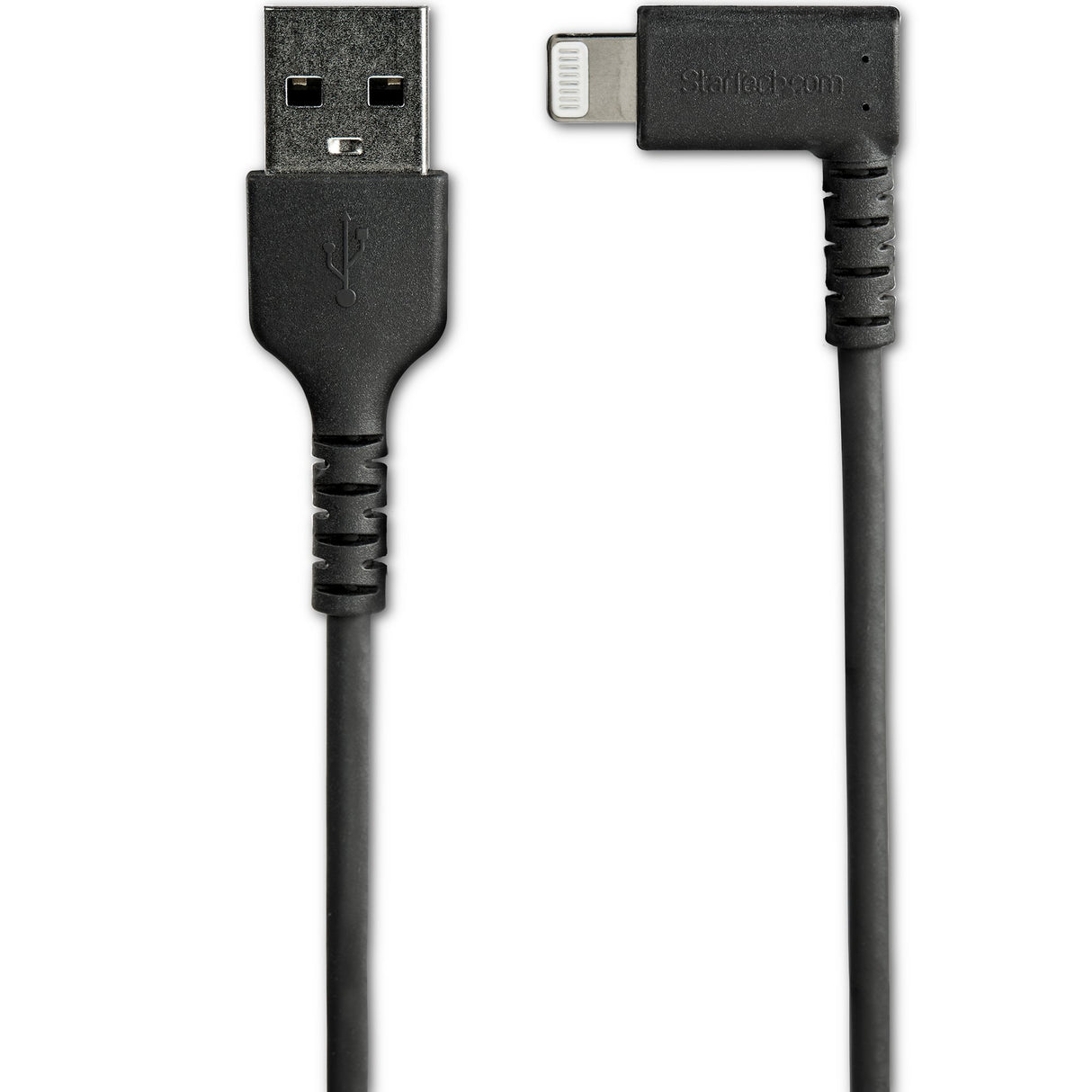 STARTECH 6ft (2m) Durable USB A to Lightning Cable - Black 90° Right Angled Heavy Duty Rugged Aramid Fiber USB Type A to Lightning Charging|Sync Cord - Apple MFi Certified - iPhone (RUSBLTMM2MBR) (RUSBLTMM2MBR)