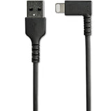 STARTECH 6ft (2m) Durable USB A to Lightning Cable - Black 90° Right Angled Heavy Duty Rugged Aramid Fiber USB Type A to Lightning Charging|Sync Cord - Apple MFi Certified - iPhone (RUSBLTMM2MBR) (RUSBLTMM2MBR)