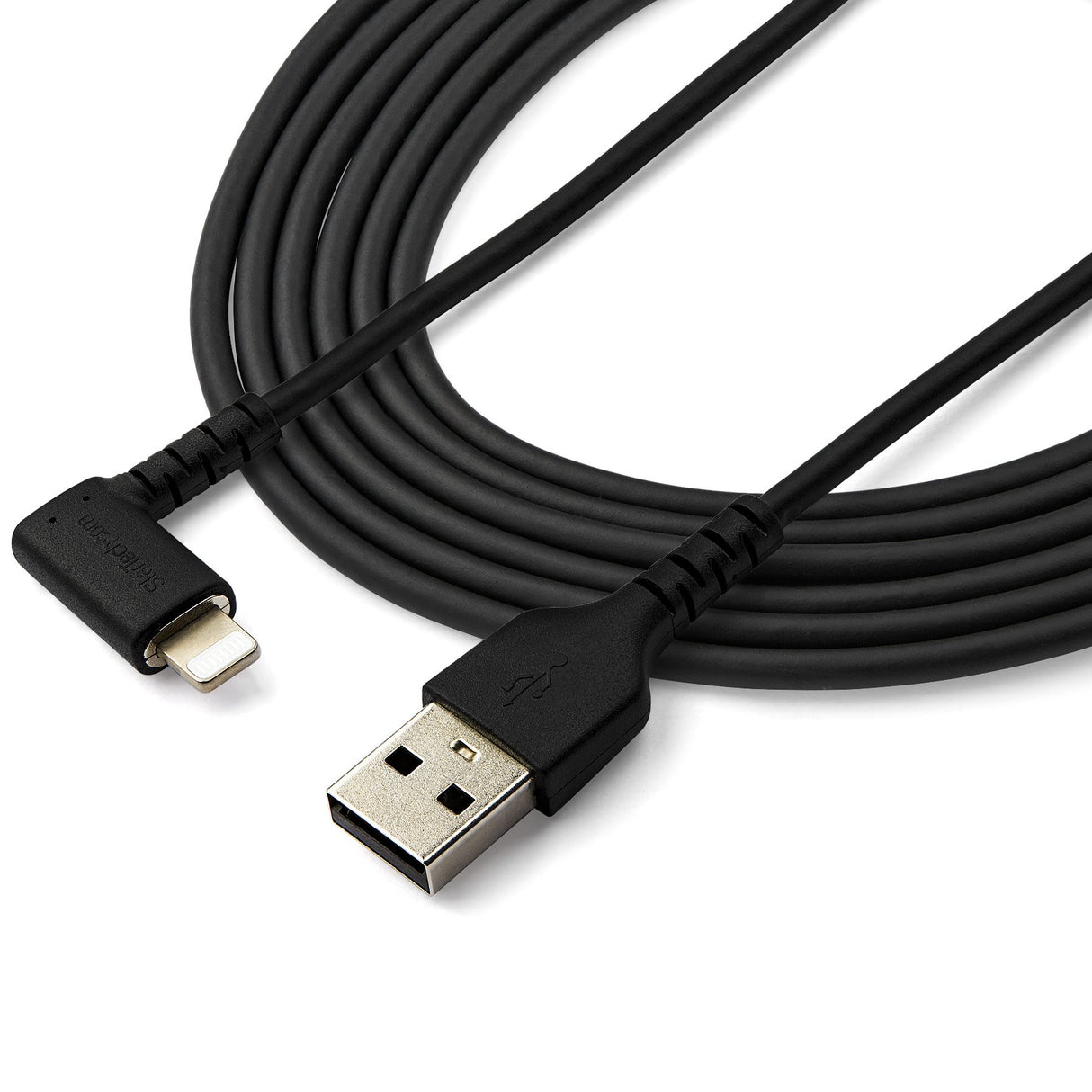 STARTECH 6ft (2m) Durable USB A to Lightning Cable - Black 90° Right Angled Heavy Duty Rugged Aramid Fiber USB Type A to Lightning Charging|Sync Cord - Apple MFi Certified - iPhone (RUSBLTMM2MBR) (RUSBLTMM2MBR)